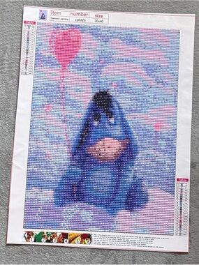 Finished Eeyore Blue Eeyore Diamond Painting with Pink Balloon